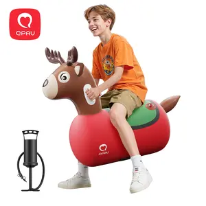 QPAU Kids Reindeer Toys 1/2 PC 220lbs Load Capacity Bouncing Animal Hopper Reindeer Gifts for Kids Ages 5+ Large Size Comfortable Stable Design Peaceof Mind Material independent Two Air Chambers Manual Inflatable Pump