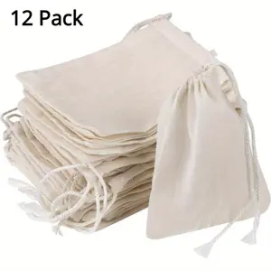 12 Pcs Reusable Drawstring Bags, Cotton and Linen Bundle Pockets, Suitable for Bread, Travel, Snacks, and Cosmetics