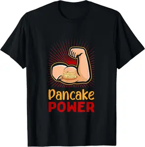 100% Cotton Pancake Power Funny Hotcake Humor Crepe Workout Food T-Shirt