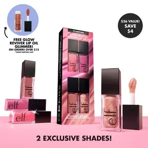 e.l.f. Glow Reviver Plumping Lip Oil Kit, 4 Shades with 2 Exclusive Colors for Ultra-Glossy Plumping Effect & Fresh Minty Scent 7.6mL