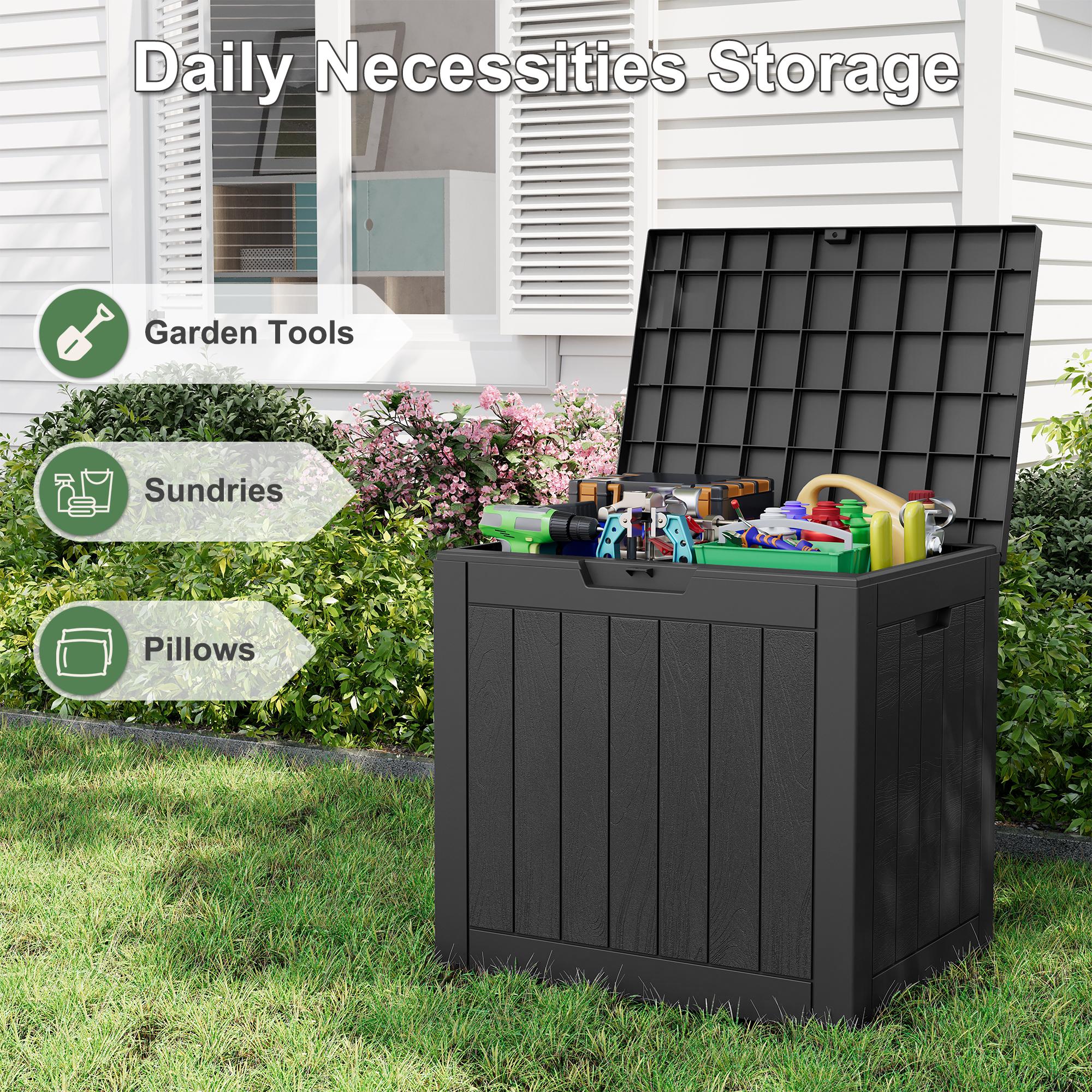 31 Gallon Deck Box Resin Outdoor Storage Waterproof UV Resistant Lightweight Storage Box for Garden Tools Pool Supplies RIWENGO