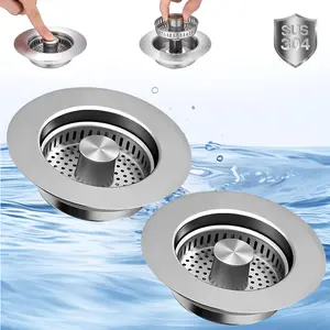 Upgraded 3 in 1 Kitchen Sink Drain Strainer Stopper,Stainless Steel Wrap Around Sink Downspout for US Standard 3-1/2 inch Sewer Strainer,Fast Drainage Filter Sink Plug,Pop Up Sink (2PCS)