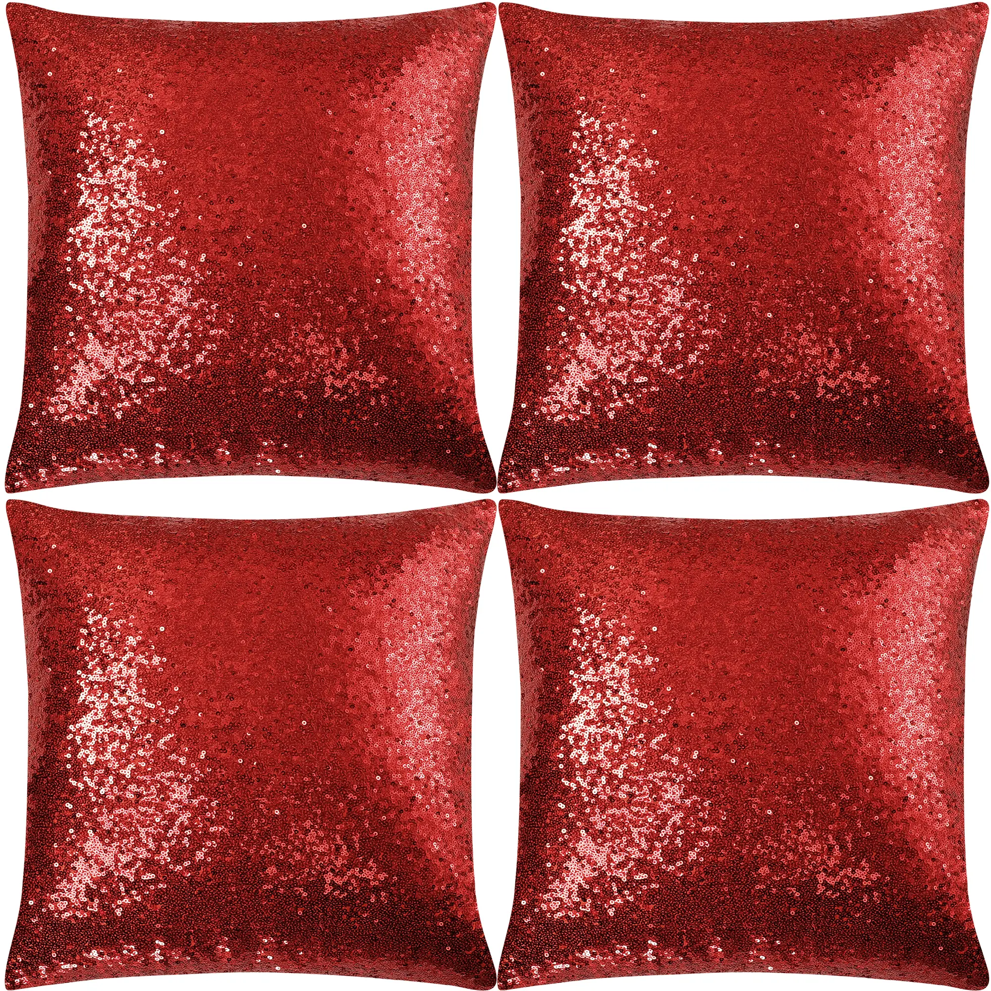 PiccoCasa 4 Pcs Sequin Throw Pillow Covers, 18x18 Inch, Glitzy Decorative Cushion Cover, Shiny Sparkling Satin Square Pillowcase Cover for Livingroom Decor Wedding Party