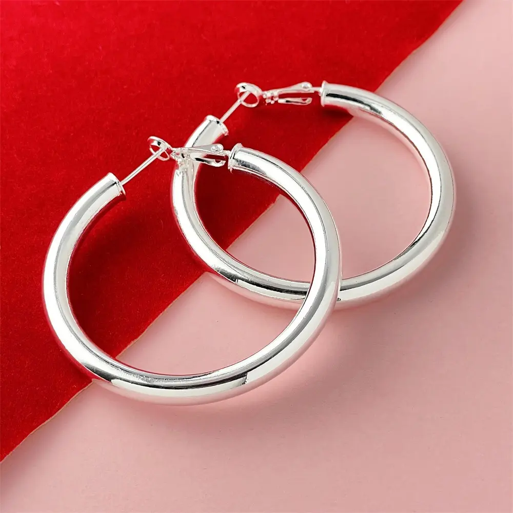 925 Sterling Silver Plated 5MM Hoop Earrings - Hypoallergenic, Lightweight, Chunky,  Big Large Hoops for Women Comfort for Everyday Wear