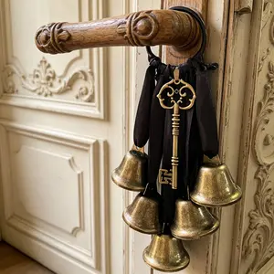 Cast Iron Metal Witch Bell Door Handle Hook - 21cm Gothic Halloween-Themed Home Protection Bells Hanging Decor, Decor Accessories for Bedroom, Living Room