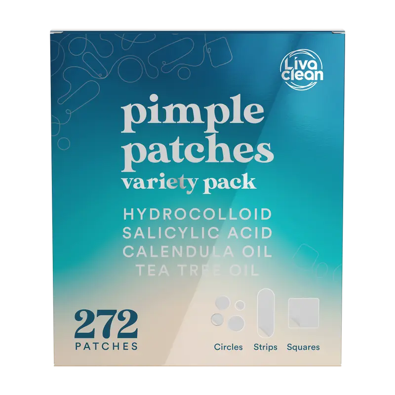 LivaClean 272 CT Hydrocolloid Pimple Patches Variety Pack - Antibacterial Blemish Barrier Patches with Tea Tree Oil, Salicylic Acid, Calendula Oil for Acne Prone Skin, Clear-Up Feature Acne Treatments, Dark Spot Remover