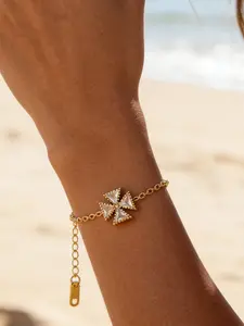 Triangle Crystal Maltese Cross Sparkling Zircon Bracelet for Women, Vintage Fine Chain, Waterproof Boho Beach Summer Vacation Accessory Gift