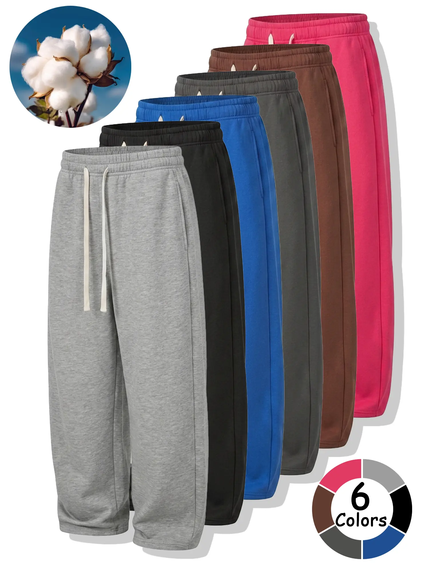 Men’s fleece warm lining athletic sweatpants with drawstring waist, casual loose-fit long pants suitable for autumn and winter, ideal for everyday wear during the back-to-school season, fashionable men’s apparel.