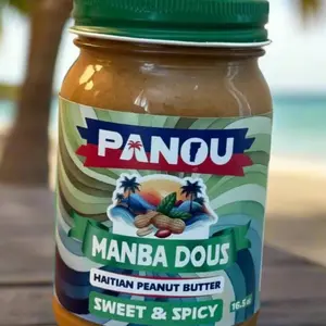 Panou Manba Dous Sweet & Spicy Flavor Haitian Peanut Butter Spread - 16.5oz Glass Bottle, Ambient Gourmet Authentic Pantry Food with 6 Months Shelf Life