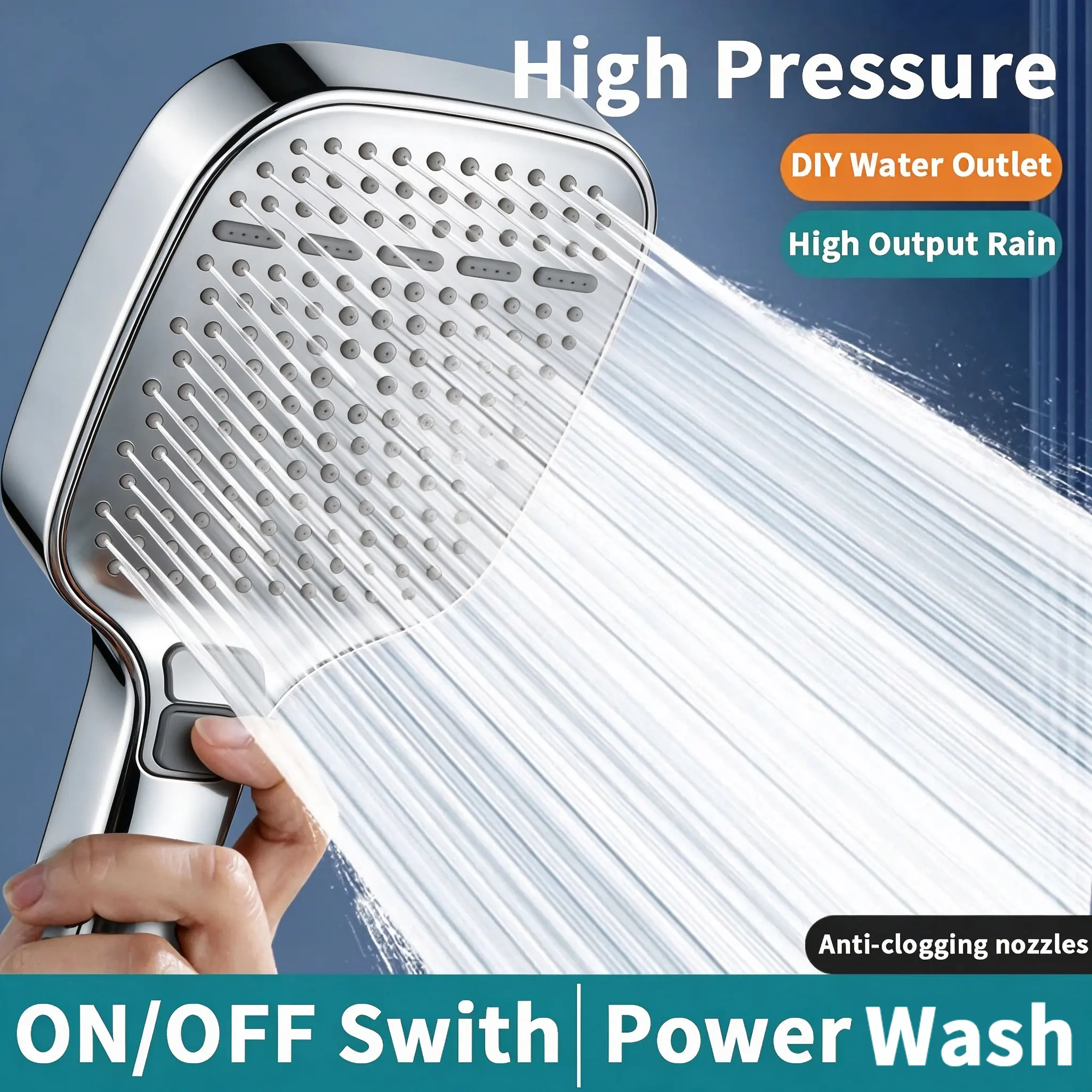 BOZIWA High-Pressure Handheld Shower Head - ABS, Durable Bathroom Gadget with Multi-Mode Flow, Adjustable Nozzle, Anti-Clog Design for Bathrooms