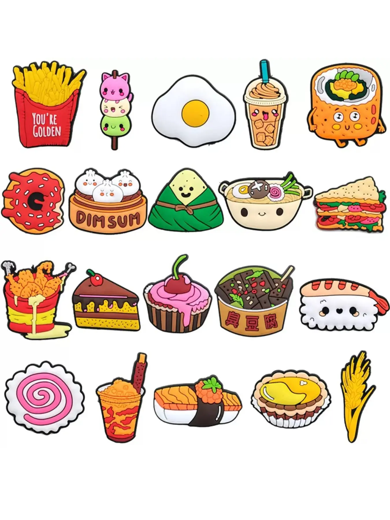 20pcs Food Snack Shoe Charms For Bubble Slides Clogs Sandals,PVC Cute Shoe Decorations Accessories Buckle For Christmas Birthday Gifts, Shoe Embellishment Set