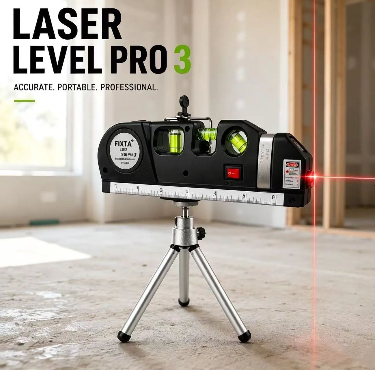 Multifunction Laser Level Tool Kit with Standard Cross-Line Laser Level 8 ft/2.5 m Metric Measuring Ruler and Tripod Stand for Wall-Mounted Cabinet Installation Tile Wall Construction