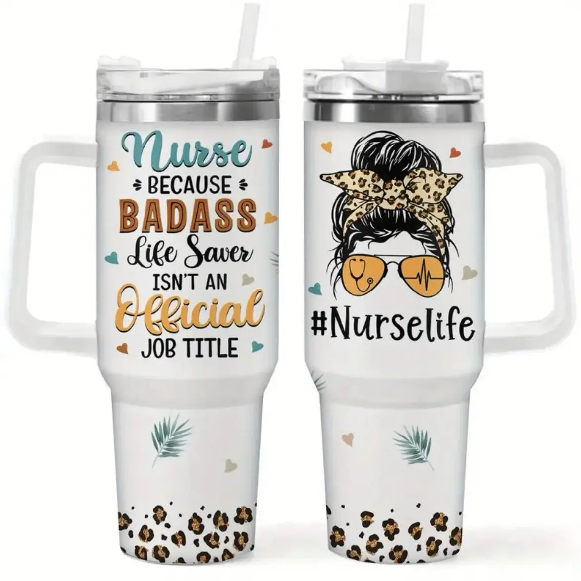 40oz Stainless Steel Nurse Appreciation Tumbler with Lid & Straw - Ideal for Coffee & Tea - Drinkware, Flasks