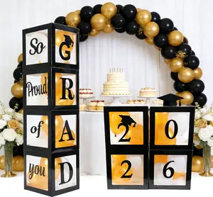 Graduation Decorations 2026 Set of 4 Boxes with 20Pcs Balloons and Letters 2026 GRAD so Proud of You - Class of 2026 Party Supplies for High School & College Celebrations OXSHHGF