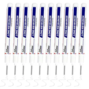 10PCS Long Head Deep Hole Marker Set – 2026 20mm Deep Reach Waterproof Permanent Construction Marking Tool, Long Nose Carpenter Ink Pens for Wood, Metal, Drilling & Tight Space Marking