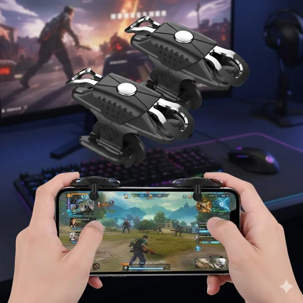 High Sensitivity Mobile Game Triggers - Dual Pack for iOS & Android, Easy Install, Precision Aim, Boost Reaction Speed for Shooting Games, Ergonomic Grip for PUBG Mobile & COD, Portable Controller, Universal Fit, Thumb Grip, Gaming Products, Gaming Items