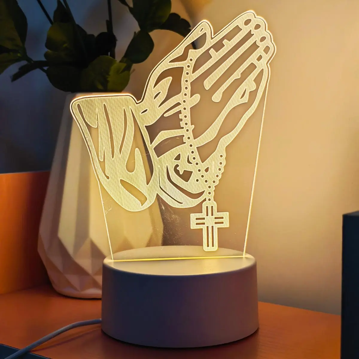 3D Cross Prayer Night Light, USB Powered Decorative Table Lamp, LED Lamp, Led Mood Lighting, Warm Ambient Light for Bedroom & Desk, Indoor Decorative Light