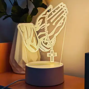 3D Cross Prayer Night Light, USB Powered Decorative Table Lamp, LED Lamp, Led Mood Light, Warm Ambient Light for Bedroom & Desk