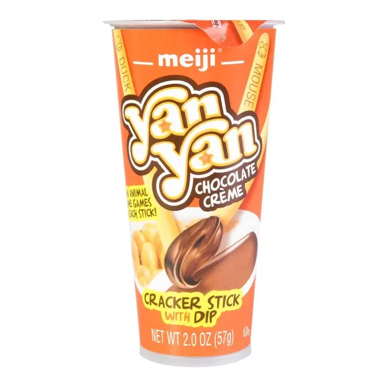 Meiji Yan Yan Chocolate Creme Cracker Sticks with Dip - 57g Biscuit Snack, Made with Cocoa Powder, Wheat Flour Mix, Contains Milk, Suitable for Ambient Temp Storage, Party Snacks, Crispy Cookies