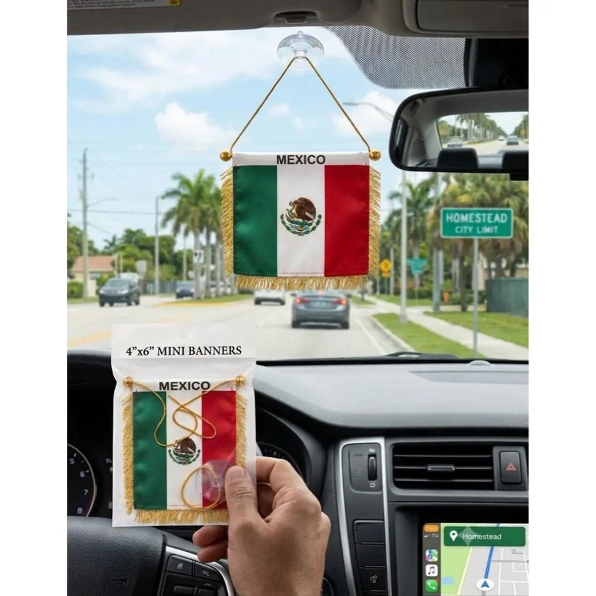 Mexico Flag 4 X 6” MINI BANNER for Car Window Mirror Hanging with Suction Cup New Decorative Accessory