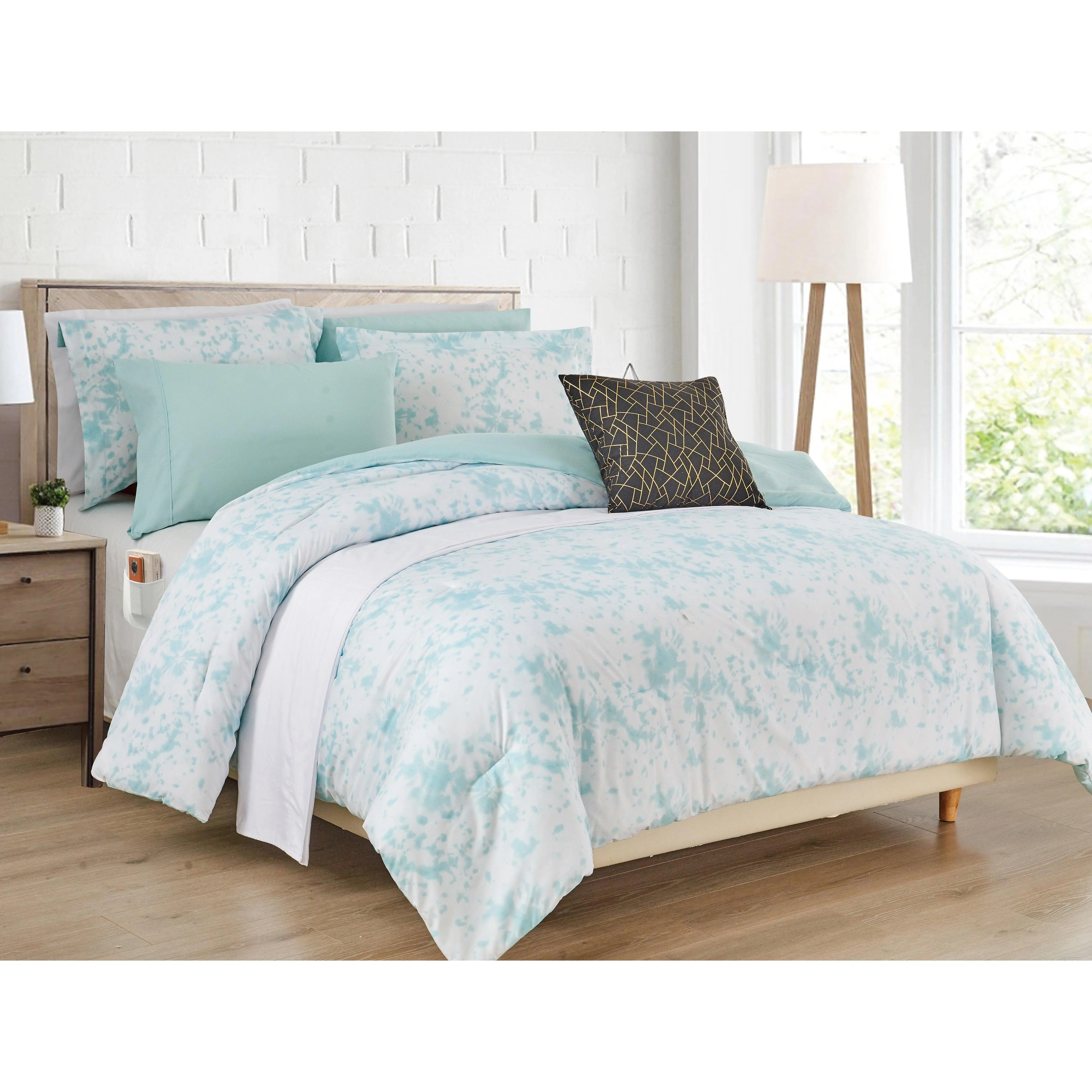 Elegant Comfort 10-Piece Tie-Dye Comforter Set with 6-Piece Sheet Set - Includes Double Sided Storage Pockets