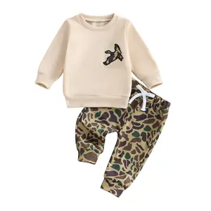 REDWOON Toddler Baby Boy Hunting Clothes Mallard Duck Embroidery Long Sleeve Sweatshirt Camouflage Pants Set