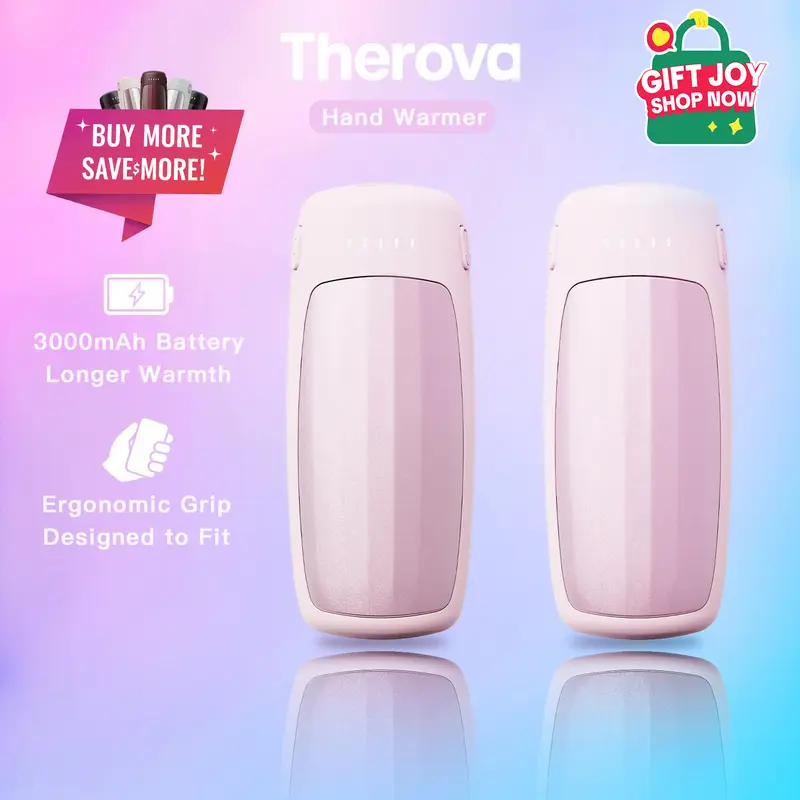 Therova CE & FCC Certified Rechargeable 2-Pack Hand Warmers - Premium Materials, Portable Pocket-Size, Longer Warmth, Type-C Charge, Modern, Ideal for Camping, Travel, Studying, Christmas Gifts for Coworkers