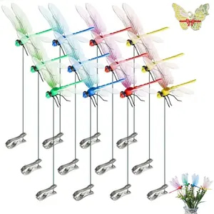 [3D] Realistic 3D Dragonfly Clips - Outdoor/ Bug Repellent Garden & Hat Decorations, Multicolor Plastic Bug Clips for Patio, Fence, Hair (Easy Clip- Design, Artificial Dragonflies)