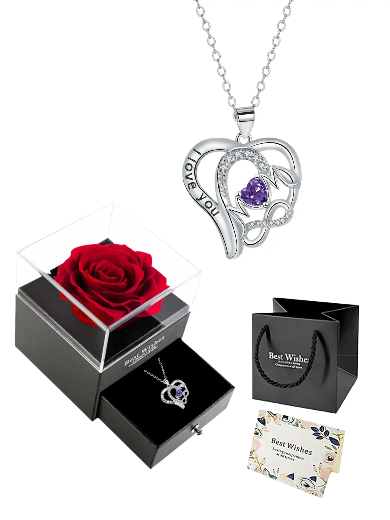 Rose gift box "MOM" heart-shaped letter pendant, engraved L LOVE YOU necklace&exclusive birthday and holiday Christmas gift for mom, Jewelry Gift