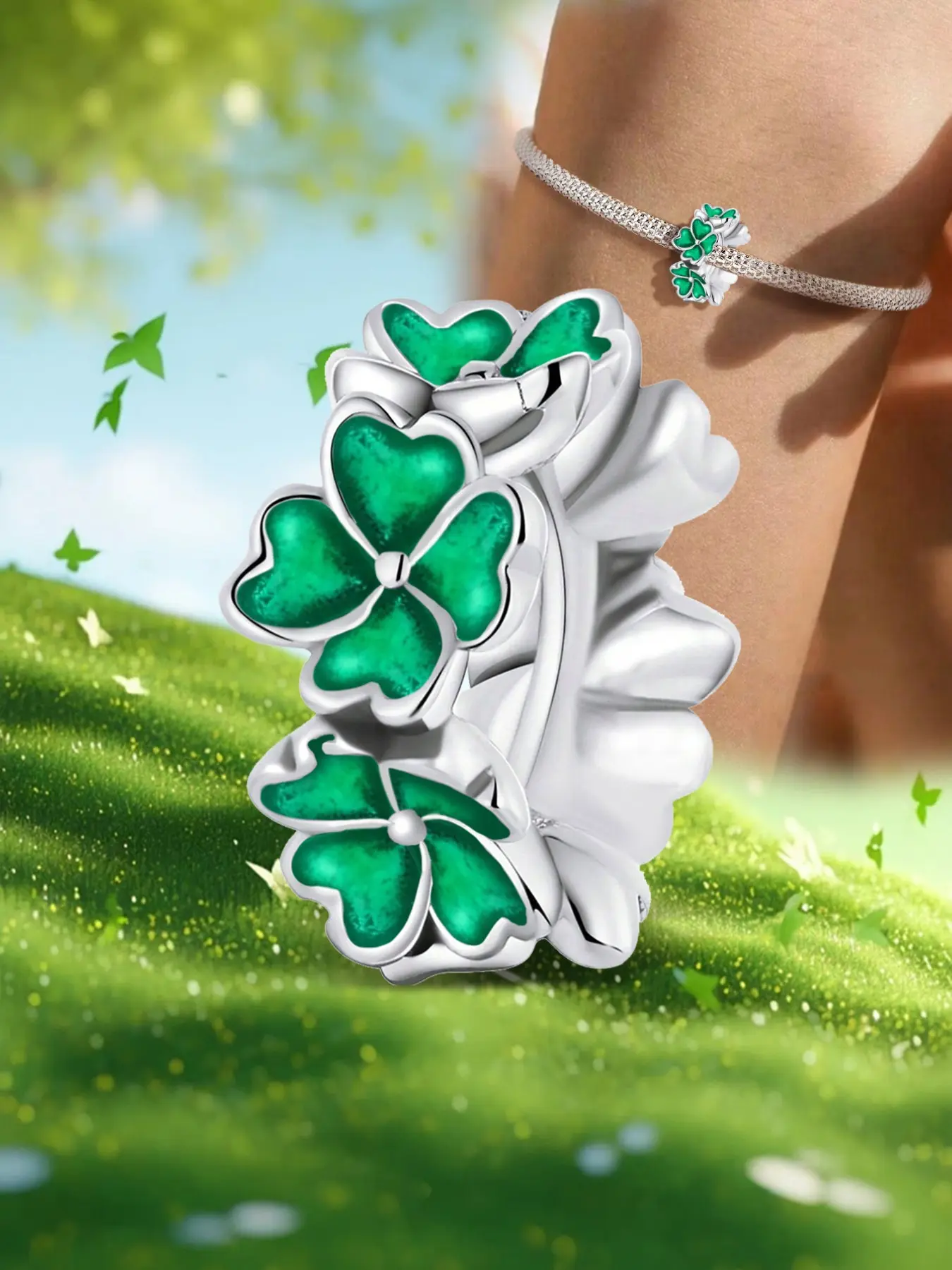 Lucky Themed European Style Spacer and Dangle Charms with Clover and Horseshoe Motifs in Copper for Women’s DIY Jewelry