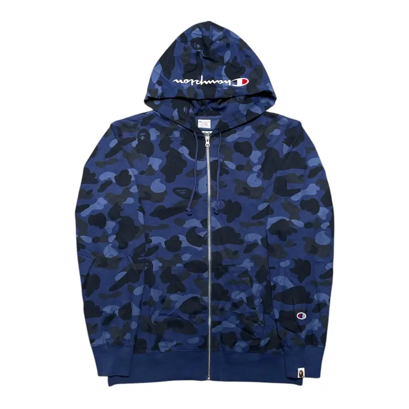 BAPE Champion Color Camo Zip Hooded Sweatshirt Navy Camo