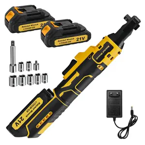 3/8" Electric Right Angle Ratchet Wrench, Socket Ratchet Wrench, 45 Nm High Torque  Power Ratchet Tool Kit, Drive Cordless Wrench, Professional Car Repair Tools Power Tools Removal Screw Nut, 2 x 21V Batteries, With Variable Speed, 8 Sockets