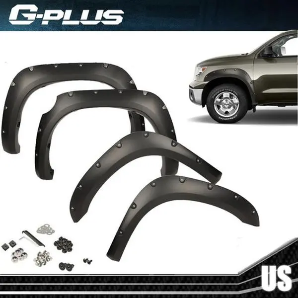 MOTOR GPLUS 1 Set of Fender Flares - 4pcs Painted Smooth Black Pocket Rivet Style, Polypropylene Car Accessories, Splash Protection Protectors for 07-13 Toyota Tundra Truck (Precise Smooth Edges, Assembly Required)