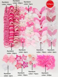 534/535pcs Little Princess Pink Collection Hair Accessories Set: includes bow hair clips, rubber bands, butterfly hairpins. Comes with storage box. For young girls, mothers, and gift-givers. Ideal for daily hairstyles, birthday gifts, and holiday surprise