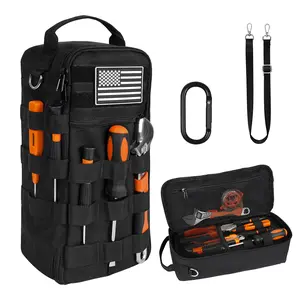 13 Inch Portable Small Tool Bag, Heavy Duty Tool Organizer Bag with Shoulder Strap and D-ring Clip, Tactical Tool Bag, Tool Pouch Bag for Electricians, Carpenters, HVAC Technicians (Black)