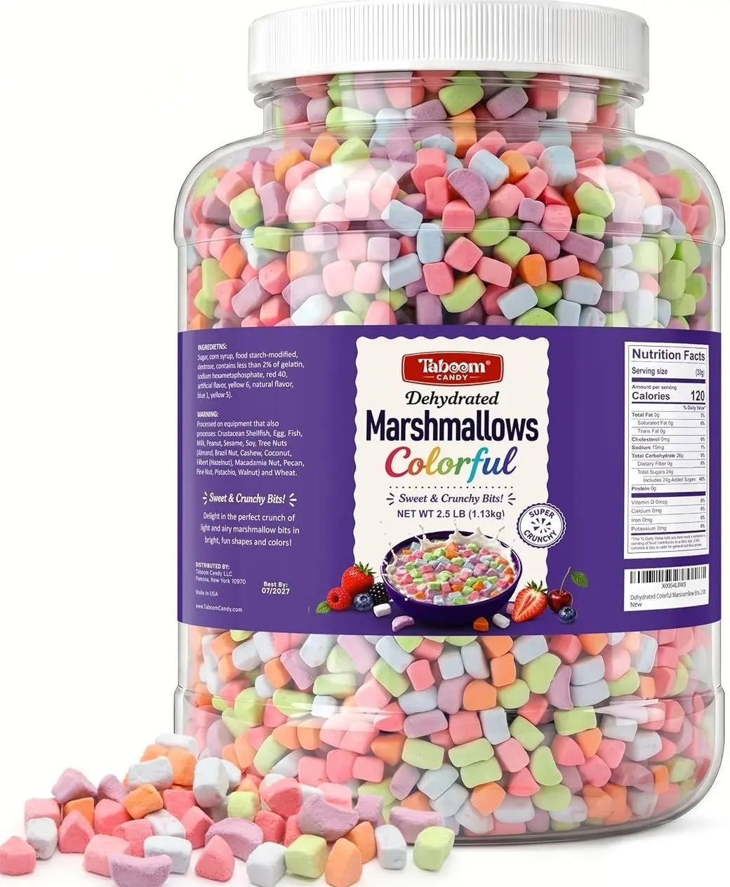 Dehydrated Colorful Marshmallow Bits - 2.5 Pound Bulk Crunchy Dried Mini Cereal Marshmallow Pieces for Hot Cocoa, Cereal, Baking, Ice Cream, Cookies, Cupcakes & Dessert Toppings