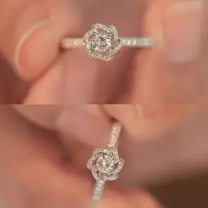 Rose microset with gemstone zircon ring Hand bouquet proposal imitation gemstone ring engagement ring popular jewelry