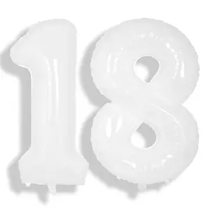 40-Inch Jumbo White 18 Number Foil Balloons for 18th Birthday or Anniversary Party Decorations