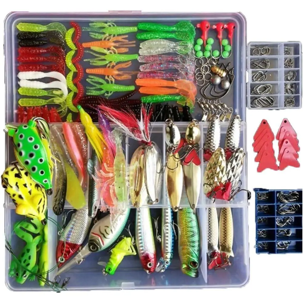 275 count Fishing Lure Set Including Frog Lures Soft Fishing Lure Hard Metal Lure VIB Rattle Crank Popper Minnow Pencil Metal Jig Hook for Trout Bass Salmon with 1 Tackle Box Yifanyou Sports
