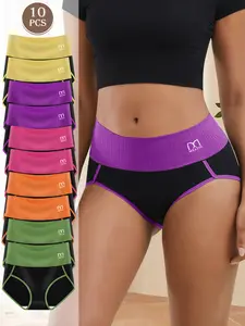 Contrast Color Cotton Briefs for Women 10Pack Ladies Briefs