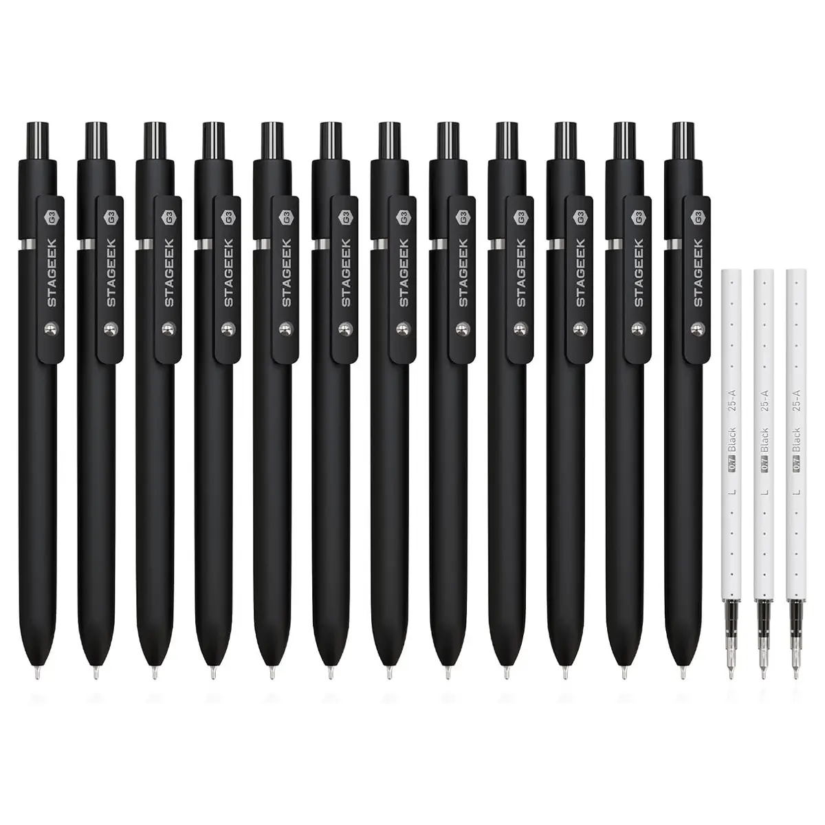 STAGEEK Black Gel Pens, 5/6/12 Pack Fine Point Smooth Writing Pens with 3 Extra Refills, 0.7mm/0.5mm Quick Dry Black Ink Pens for Journaling, Office,