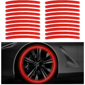 20 count  Wheel Reflective Stickers, Anti-Scratch Night Safety  Tape Stripe Sticker, Exterior Fluorescent Decorative Tire Rims Decal for ,  Accessories (Red)
