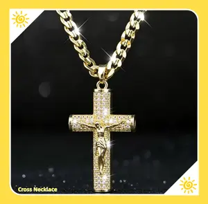 Bestselling Iced Out Cross Necklace, 14K Gold Plated Cuban Chain, 4×2.5cm CZ Zircon Cross Pendant, 60cm Hip Hop Statement Jewelry for Men. Anti-tarnish, fade-resistant and hypoallergenic. Versatile design for daily wear, ideal gift for your loved one.