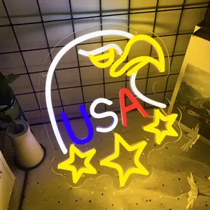 1-Pack American Eagle Neon Sign, Neon Lights, LED Wall-Mounted Neon Art featuring a Bald Eagle and U.S. Flag Design, USB-Powered with Adjustable Brightness, Luminous Art Decor for Independence Day, Ideal for Bedrooms, Offices, Bars