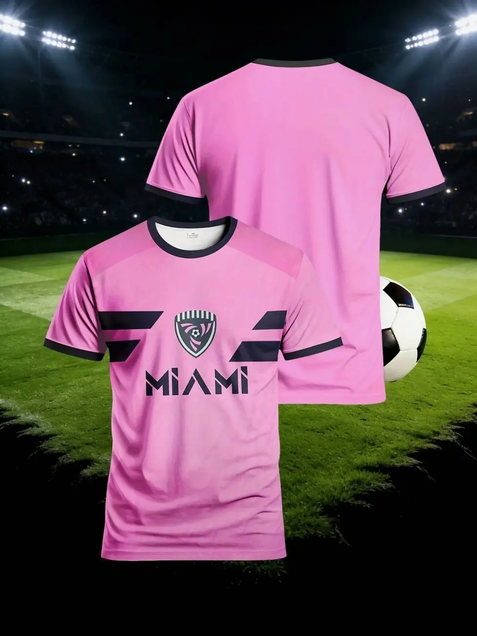 Miami football jerseys, pink-black contrast fan version shirts, black-pink blended trendy football T-shirts, Jersey Tee, exclusive fashion outfits for football fans, Sports Jersey, Soccer Uniform