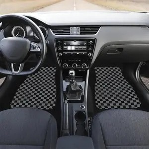 Checkered Grey And Black Car Floor Mats Set - Front And Back Covers, Universal Fit, All-Weather Protection - Auto Interior Accessories, Car Accessory, Stylish Design, Easy To Clean - Ideal For Car Owners, Vehicle Up, Truck Floor Mats