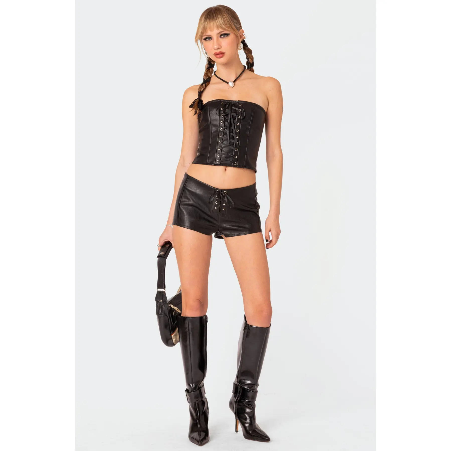 Wilde Lace Up Faux Leather Shorts