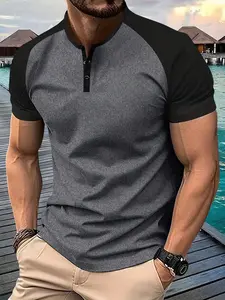 Henley Shirt For Men Short Sleeve Thermal Henley Top Casual Slim Fit Lightweight 5 Button T-Shirt Stretch Fabric Cotton Streetwear Button Front Shirt Round Neck