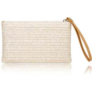 Boho Straw Clutch Wristlet for Women – Summer Beach Zipper Purse (Bohemian Style)