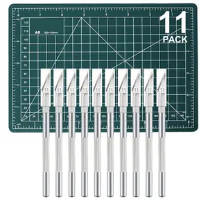 11 Pack Craft Knife Kit | 10 Precision Hobby Knives + A5 Cutting Mat for Art Scrapbooking Stencil